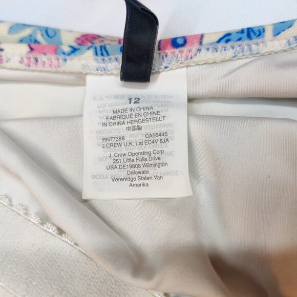 J. Crew Ruffle V Neck One Piece Swimsuit Floral Vine Block Print Sz 12 Pink Blue - Picture 11 of 14